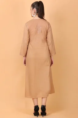 Dark Beige Chikankari Gown Pocket Style - Dark Beige, M(38)