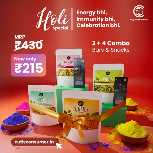 Pro Nutrine Holi Special Combo Offer | 2 Protein Bars + 4 Healthy Snacks | High Protein Sugar-Free Treat Pack | Festive Nutrition Gift Combo