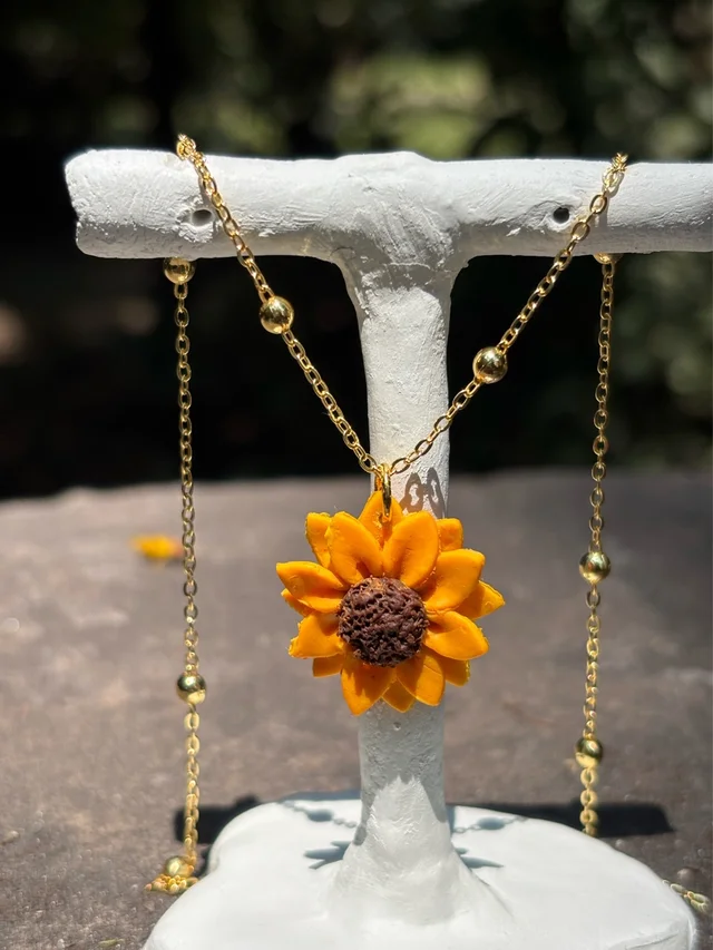 Handmade Sunflower Pendant Necklace (Polymer Clay Floral Jewelry)