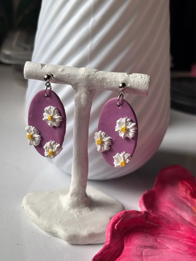 Handmade Daisy Floral Polymer Clay Earrings