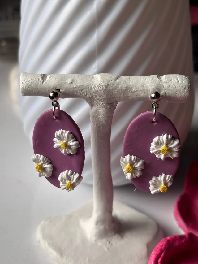 Handmade Daisy Floral Polymer Clay Earrings