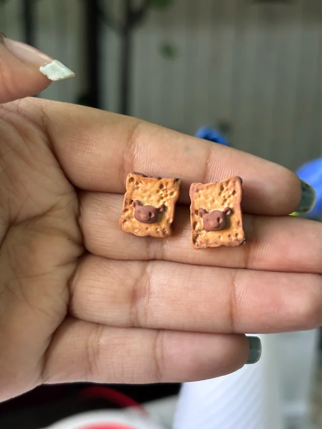 Cute Biscuit Bear Polymer Clay Stud Earrings 