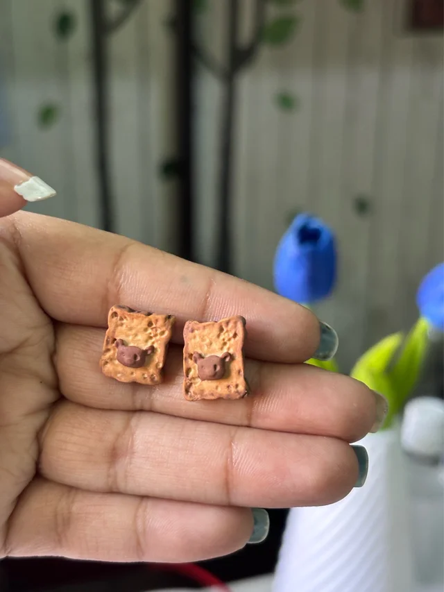Cute Biscuit Bear Polymer Clay Stud Earrings