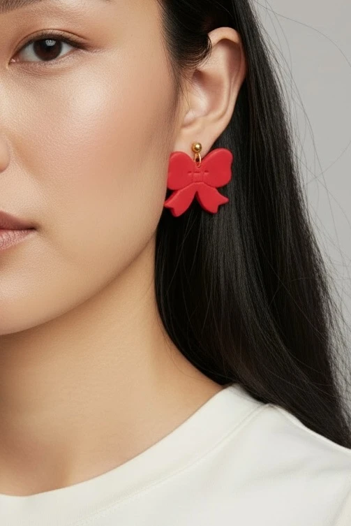 Cute Coquette Aesthetic Bow Dangles - red