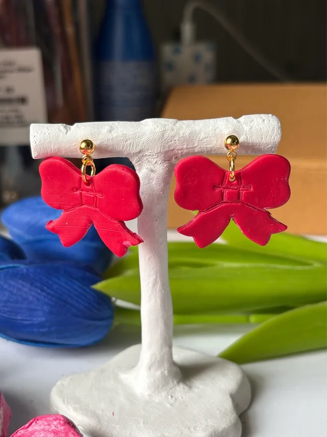 Cute Coquette Aesthetic Bow Dangles - red