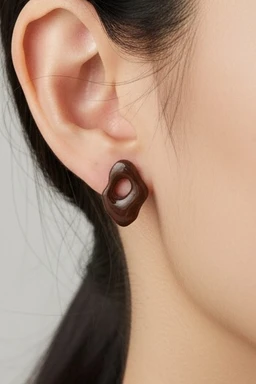 Minimal Abstract Chocolate Brown Stud Earrings - brown