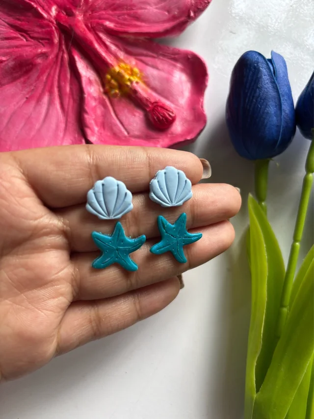 Beachy Shell & Starfish Stud Earrings Set