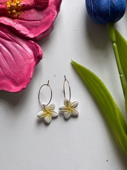 Handmade White Plumeria Hoop Earrings - yellow