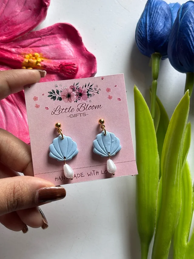 Pastel Blue Seashell Earrings
