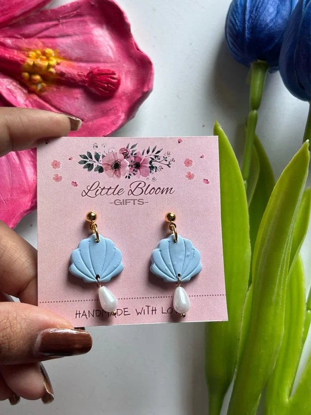 Pastel Blue Seashell Earrings - Malibu
