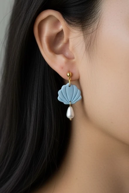 Pastel Blue Seashell Earrings - Malibu
