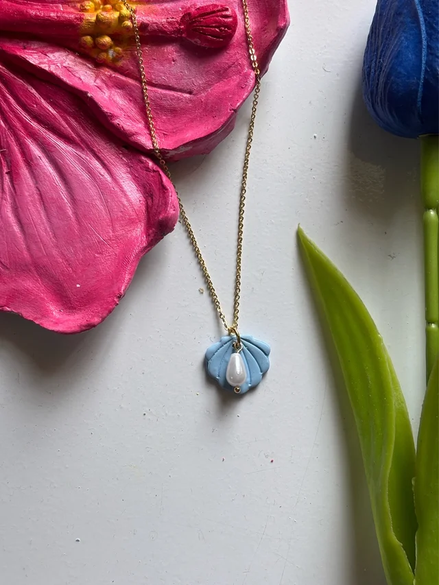 Pastel Blue Seashell Pendant Necklace