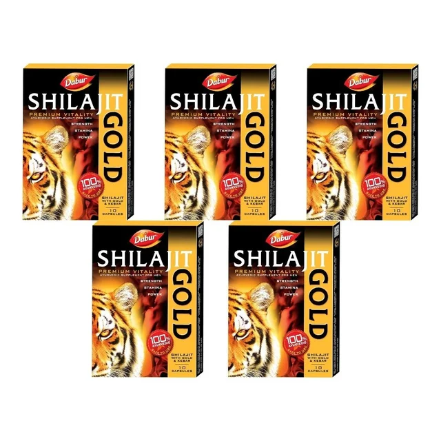 Dabur India Ltd Dabur Shilajit Gold Capsules (10Caps) + 2caps Free - Pack Of 5