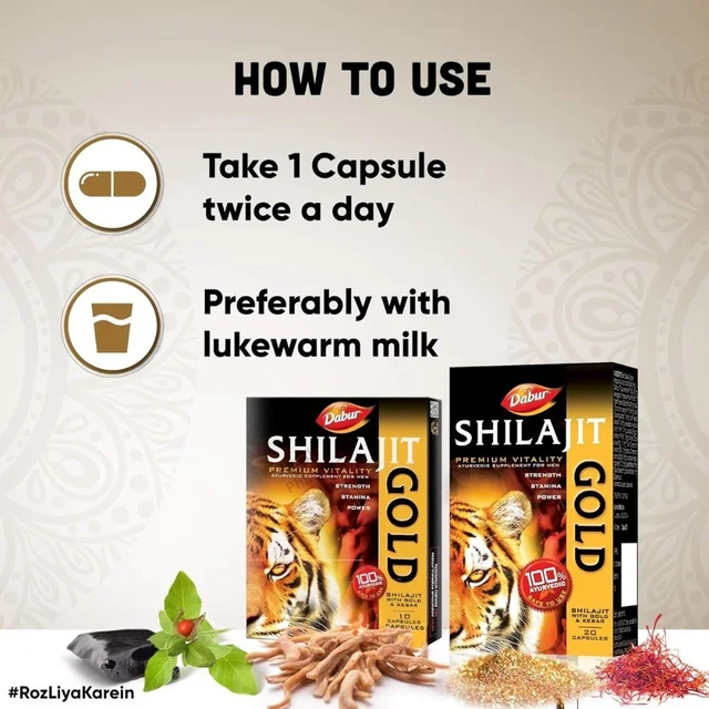 Dabur India Ltd Dabur Shilajit Gold Capsules (10Caps) + 2caps Free - 10 Capsules
