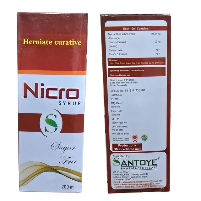 Santoye Pharmaceuticals Nicro Syrup – Sugar Free (200ml) With Harsingar & Kesar