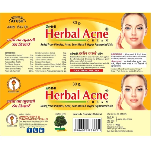 Omnipotents Pharmaceuticals Omni Herbal Acne Cream (30gm) - 30 gm