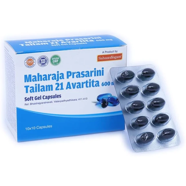 Sahasrayogam Maharaja Prasarini 21 Avarti Tailam 600 mg (100caps)