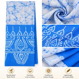 White & Blue Batik Printed Pure Cotton Uttorio -
