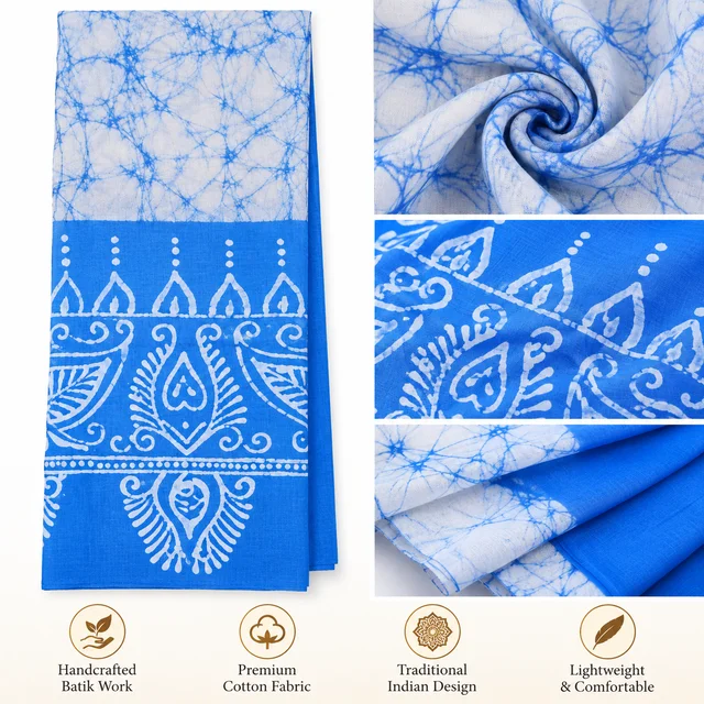 White & Blue Batik Printed Pure Cotton Uttorio -