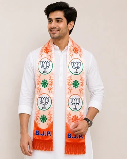 Premium BJP Printed Uttorio / Patka with Double-Sided Traditional Design, Lotus Symbol Print on Both Sides, B.J.P. Lettering