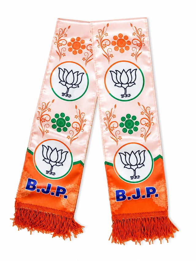 Premium BJP Printed Uttorio / Patka with Double-Sided Traditional Design, Lotus Symbol Print on Both Sides, B.J.P. Lettering