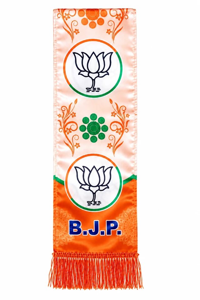Premium BJP Printed Uttorio / Patka with Double-Sided Traditional Design, Lotus Symbol Print on Both Sides, B.J.P. Lettering
