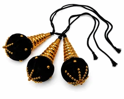 Bharatanatyam Dance Hair Ornament Set for Women | Traditional Black & Gold Classical Dance Hair Accessories | 3 Piece Bun Ornament Set with Tie Strings | Suitable for Bharatanatyam, Odissi & Stage Performance