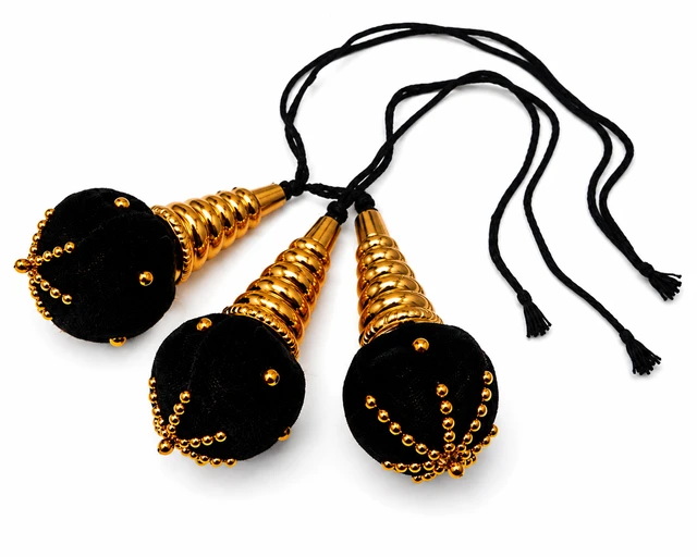 Bharatanatyam Dance Hair Ornament Set for Women | Traditional Black & Gold Classical Dance Hair Accessories | 3 Piece Bun Ornament Set with Tie Strings | Suitable for Bharatanatyam, Odissi & Stage Performance