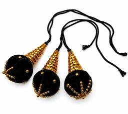 Bharatanatyam Dance Hair Ornament Set for Women | Traditional Black & Gold Classical Dance Hair Accessories | 3 Piece Bun Ornament Set with Tie Strings | Suitable for Bharatanatyam, Odissi & Stage Performance