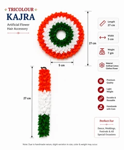 Artificial Flower Kajra for Hair Bun | Tri Color Cotton Fabric Flower Gajra Hair Accessory | Handmade Hair Decoration for Dance, Wedding, Festival & Traditional Occasions - Tri Color