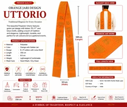 Orange Polyester Uttorio with Golden Jari BJP Letter & Lotus Motif | Traditional Ceremonial Stole for Felicitation, Cultural Programs, Religious Events, Convocation & Honors | 150 × 9.5 cm