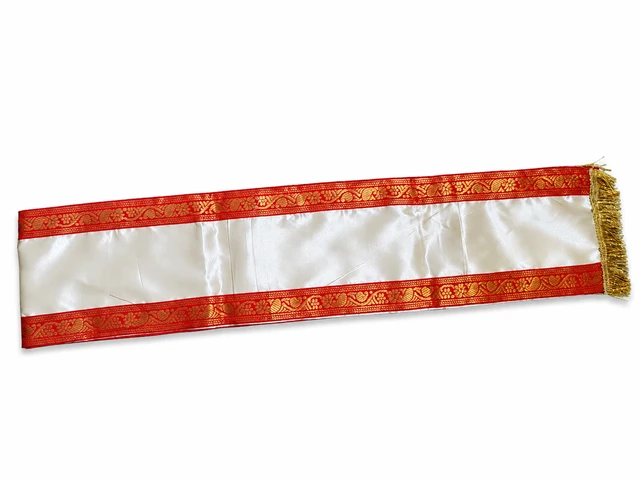 Traditional Polyester Uttorio with Two Sides Red Jori Lace and Gold Fringe | Ceremonial Felicitation Stole for Cultural Programs, Convocation, Religious Events & Honors | 80 x 18 cm