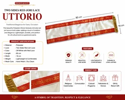 Traditional Polyester Uttorio with Two Sides Red Jori Lace and Gold Fringe | Ceremonial Felicitation Stole for Cultural Programs, Convocation, Religious Events & Honors | 80 x 18 cm