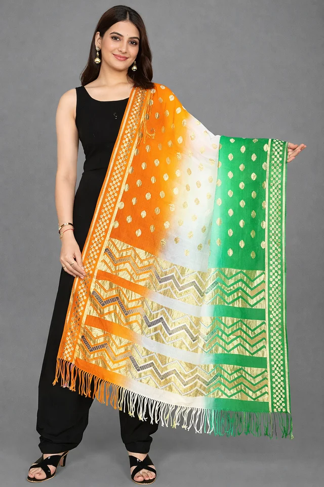 Women'S Tricolour Soft Silk Dupatta (Tiranga Collection) For Republic Day/Independence Day