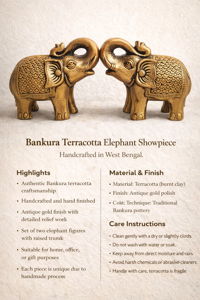 Bankura Terracotta Pair Of Elephant Showpiece