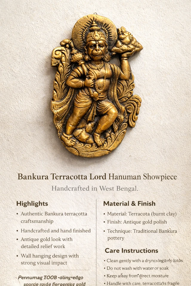 Bankura Terracotta Lord Hanuman Wall Hanging Showpiece