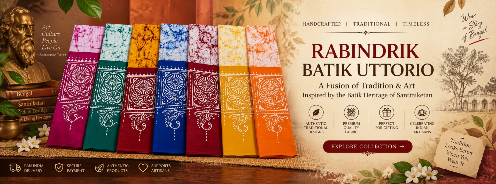 Rabindrik Batik Uttorio in traditional Santiniketan Batik designs