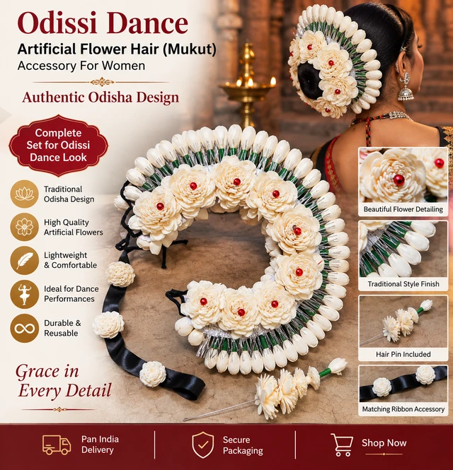 Odissi Dance Artificial Flower Hair (Mukut) Accessory For Women Authentic Odisha Design