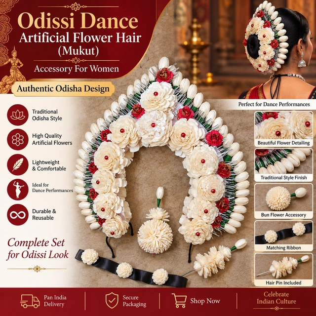 Odissi Dance Artificial Flower Hair (Mukut) Accessory For Women Authentic Odisha Design