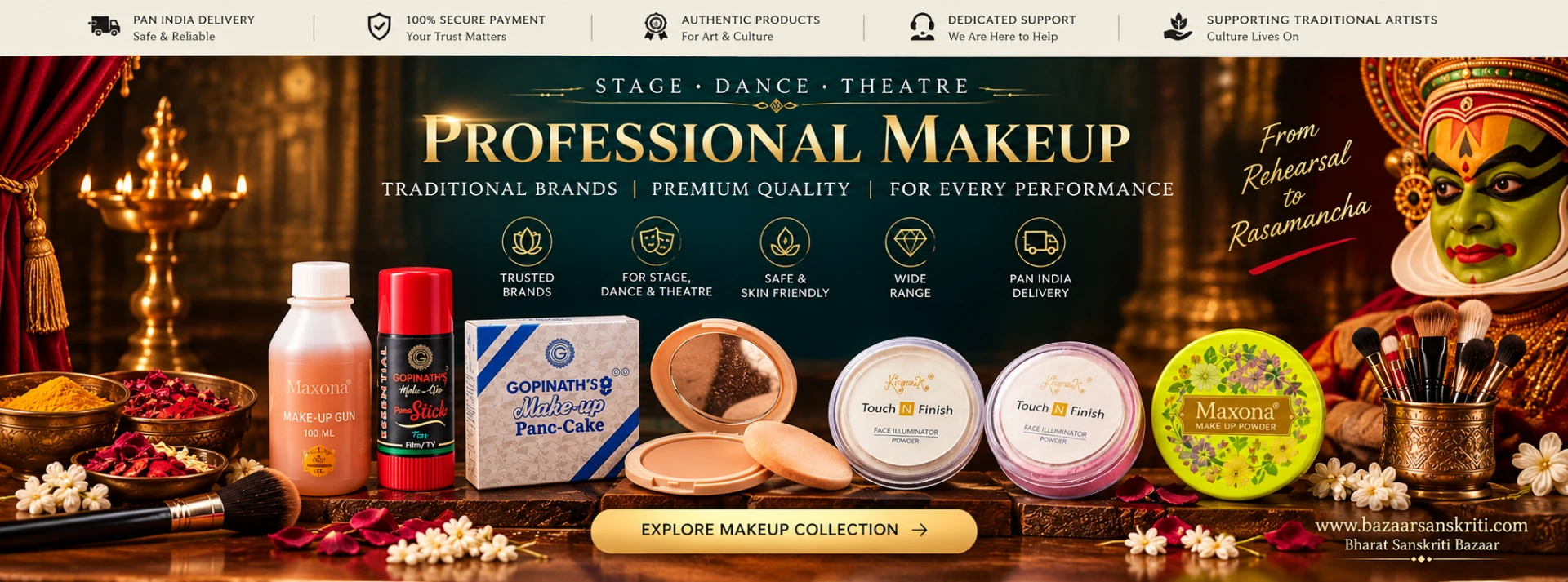 Professional stage, dance and theatre makeup products including Maxona and Gopinath makeup