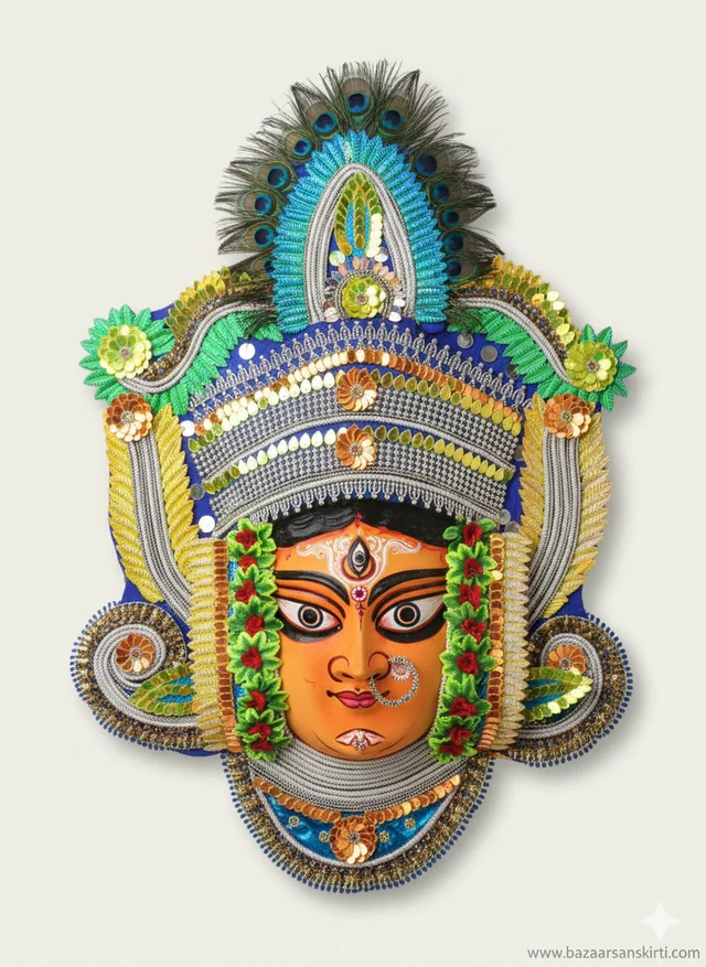 Grand Majestic Purulia Chhau Mask - Goddess Durga (Life-Size) | 3 Feet 5 Inches | Premium Handcrafted Wall Decor