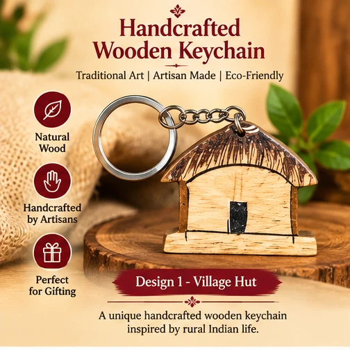 Handcrafted Wooden & Bamboo Keychain – Traditional Indian Art