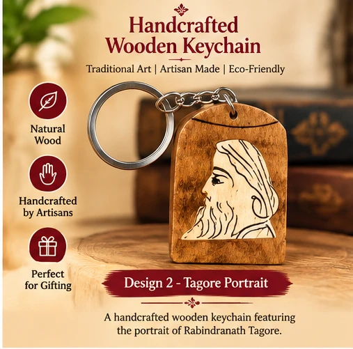 Handcrafted Wooden & Bamboo Keychain – Traditional Indian Art