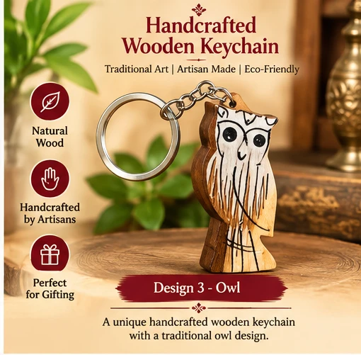 Handcrafted Wooden & Bamboo Keychain – Traditional Indian Art