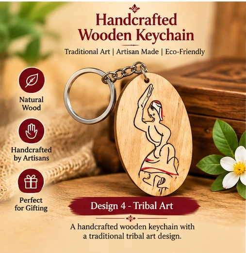 Handcrafted Wooden & Bamboo Keychain – Traditional Indian Art