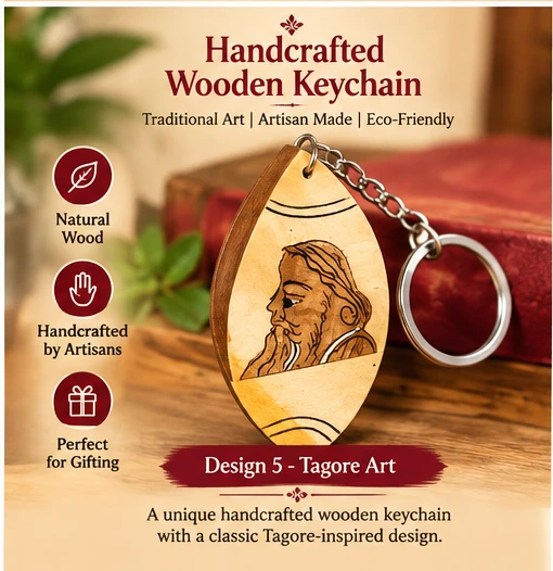 Handcrafted Wooden & Bamboo Keychain – Traditional Indian Art