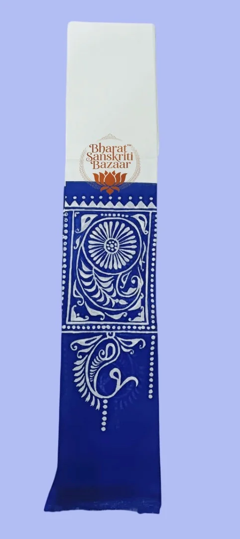 Shantiniketan Prakriti Dhara Batik Uttario (White & Blue)