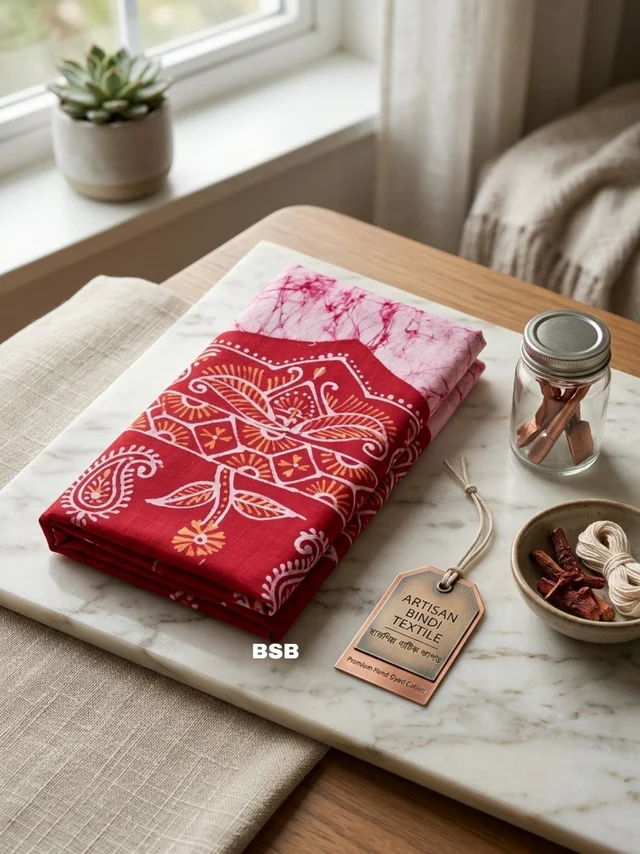 White & Red Batik Printed Pure Cotton Uttorio