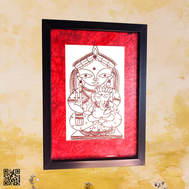 Parvati-Ganesha Photo Frame Copper Wire Art Wall Hanging
