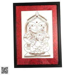Parvati-Ganesha Photo Frame Copper Wire Art Wall Hanging - 35cm*26cm